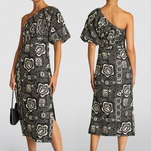RHODE Chantelle Dress Linen BAPU BAZAAR BLACK Sz 6 one shoulder